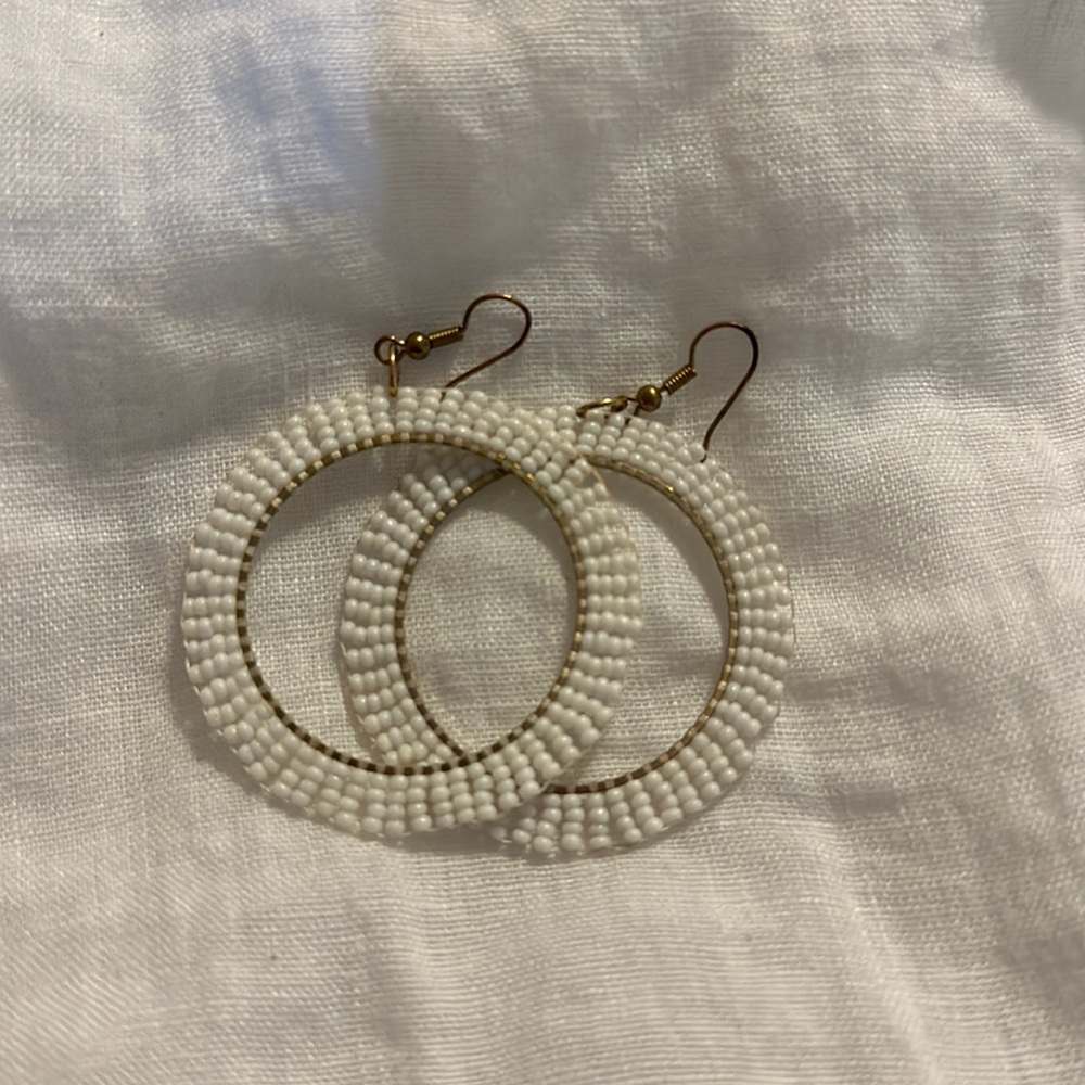 White Seed Bead Hoops